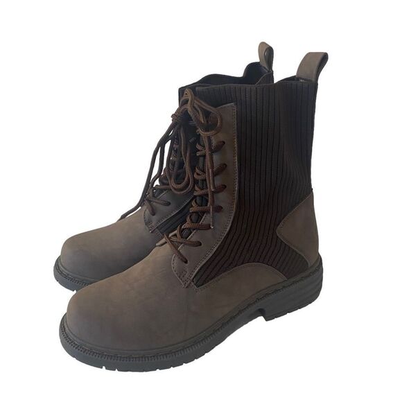 Wanted Ryder Brown Lace Up Combat Boots w/ Knit Detail in Ladies 5.5M - Picture 1 of 6